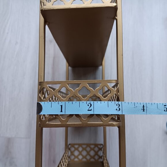 Gold-toned Metal Three Tiered Decorative Organization Tray 13" Tall - Picture 5 of 10